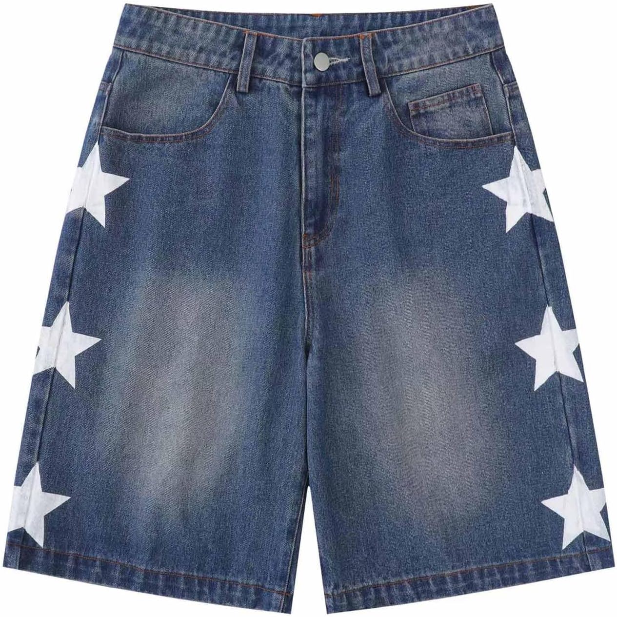 POHADON Y2K Short jeans azul verão casual solto perna reta unissex